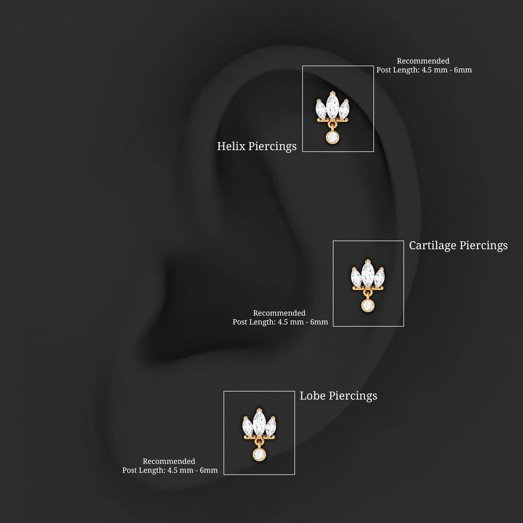 1/4 CT Marquise Moissanite Stud Drop Earring for Helix Piercing