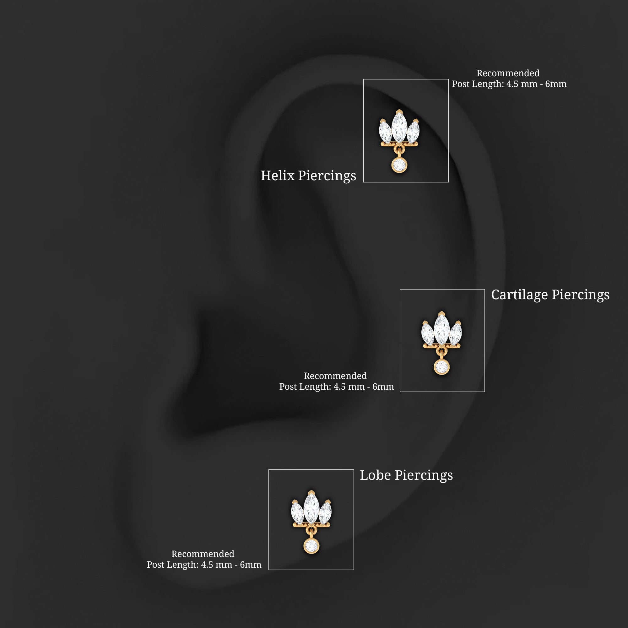 1/4 CT Marquise Moissanite Stud Drop Earring for Helix Piercing