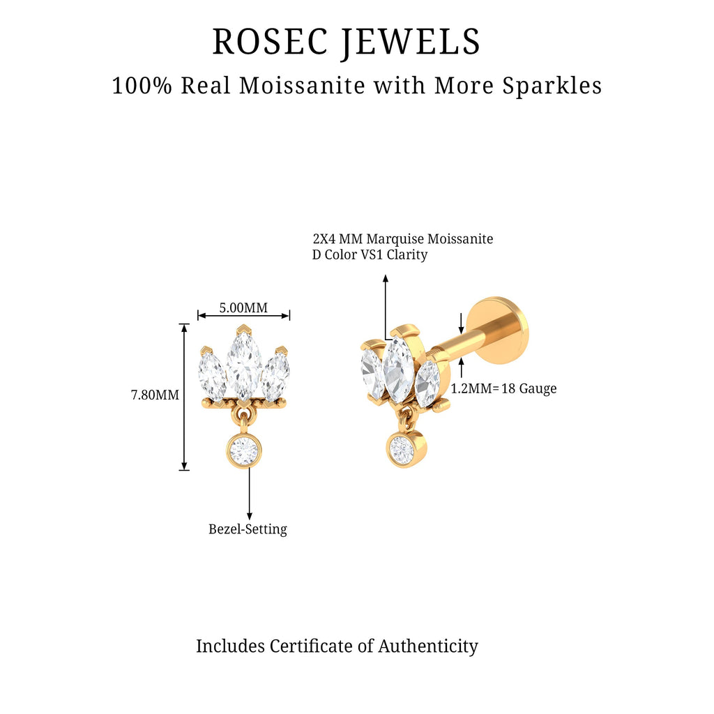 1/4 CT Marquise Moissanite Stud Drop Earring for Helix Piercing