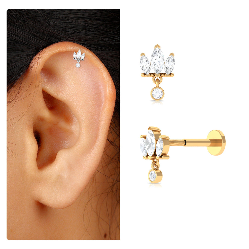 1/4 CT Marquise Moissanite Stud Drop Earring for Helix Piercing