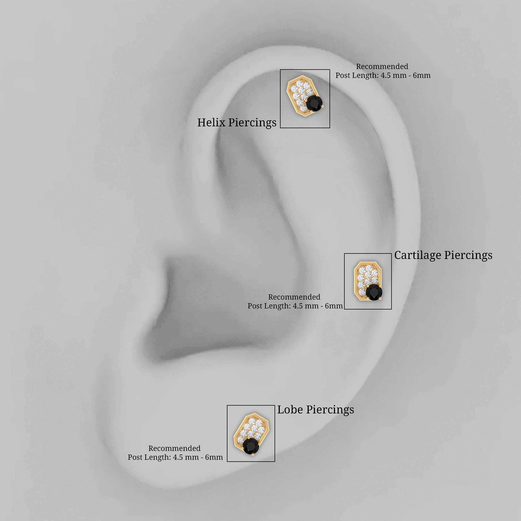 1/4 CT Black Onyx and Moissanite Octagon Cartilage Earring