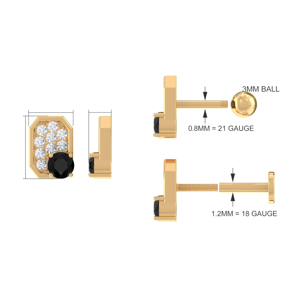 1/4 CT Black Onyx and Moissanite Octagon Cartilage Earring