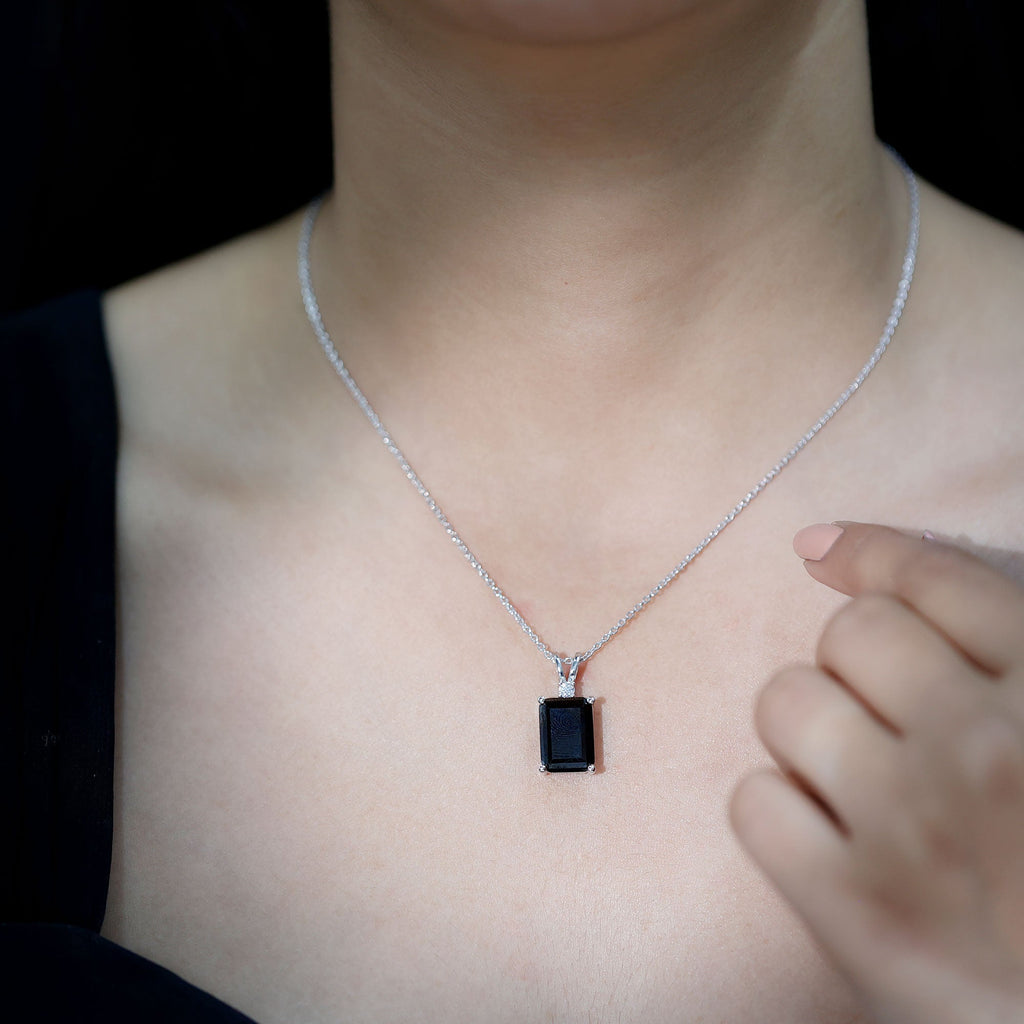 10X14 MM Lab Grown Black Diamond Solitaire Necklace In Silver - Gift For Women