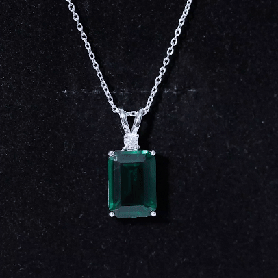 10X14MM Lab Grown Emerald Solitaire Necklace with Chain
