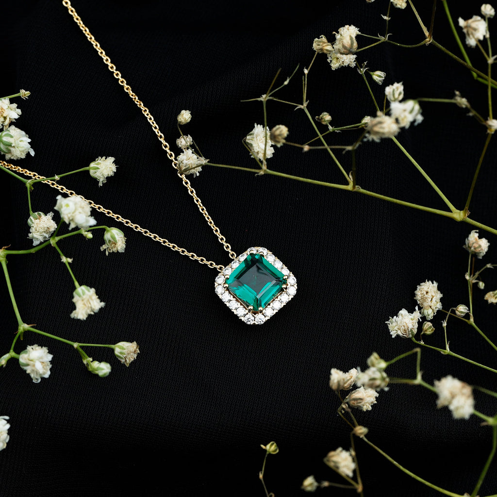 10 MM Lab Created Emerald Statement Necklace with Moissanite Halo