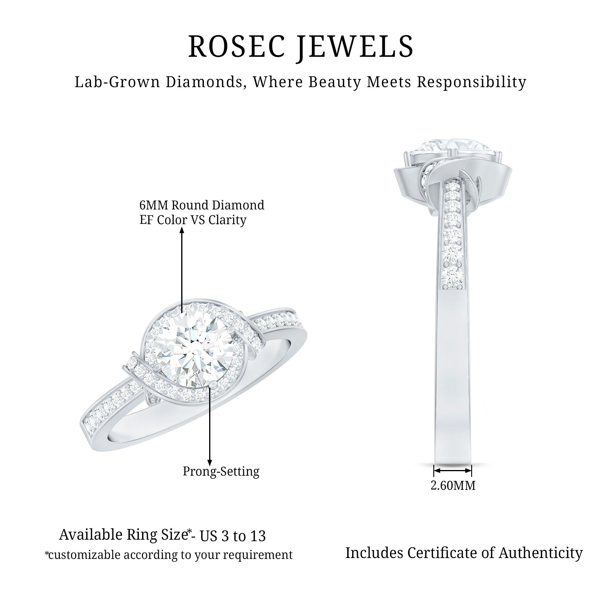 1 Carat Lab Grown Diamond Designer Halo Engagement Ring