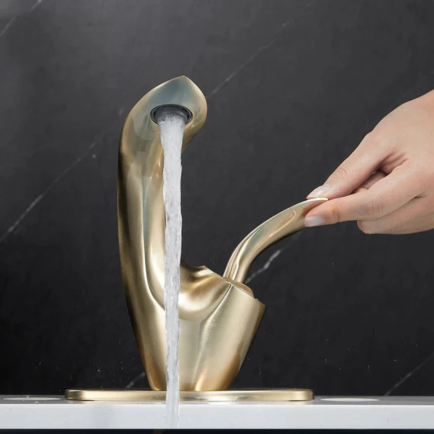 Leaf Silhouette Bathroom Sink Faucet: Modern Single-Handle Design with Essential Accessories & Deck Plate