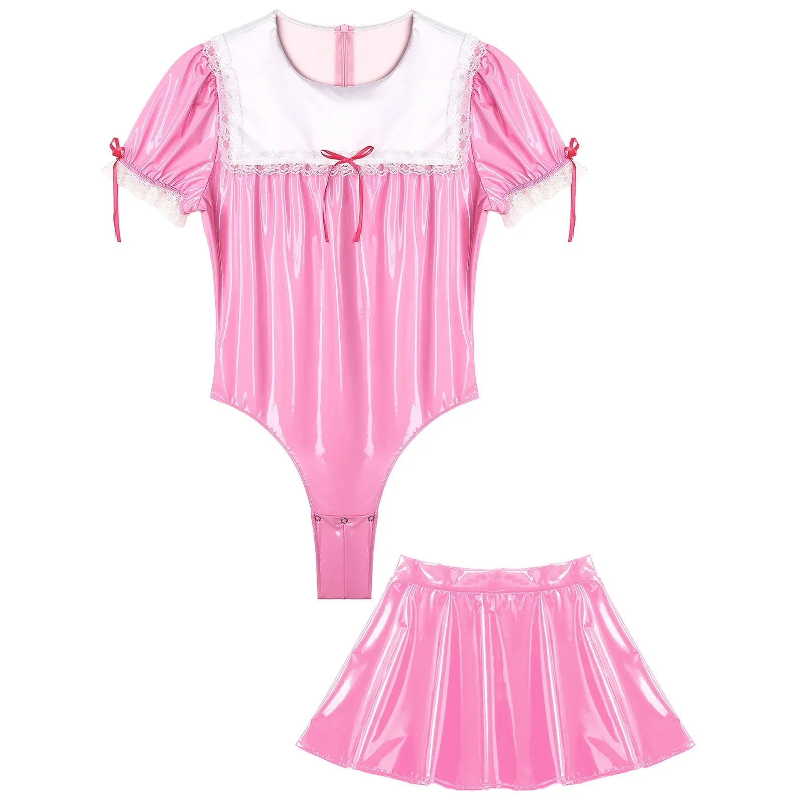 Pink Patent Sissy Maid Suit with Flared Skirt