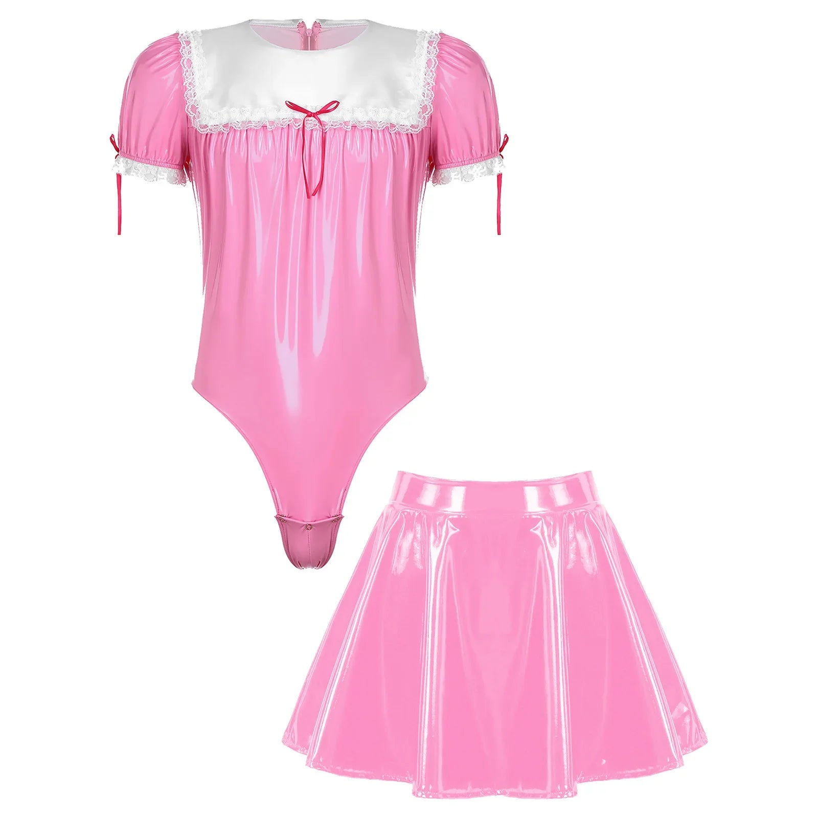 Pink Patent Sissy Maid Suit with Flared Skirt