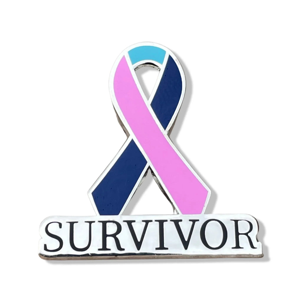 1-inch Thyroid Cancer Survivor Awareness Ribbon Enamel Pin – Pink • Teal • Blue