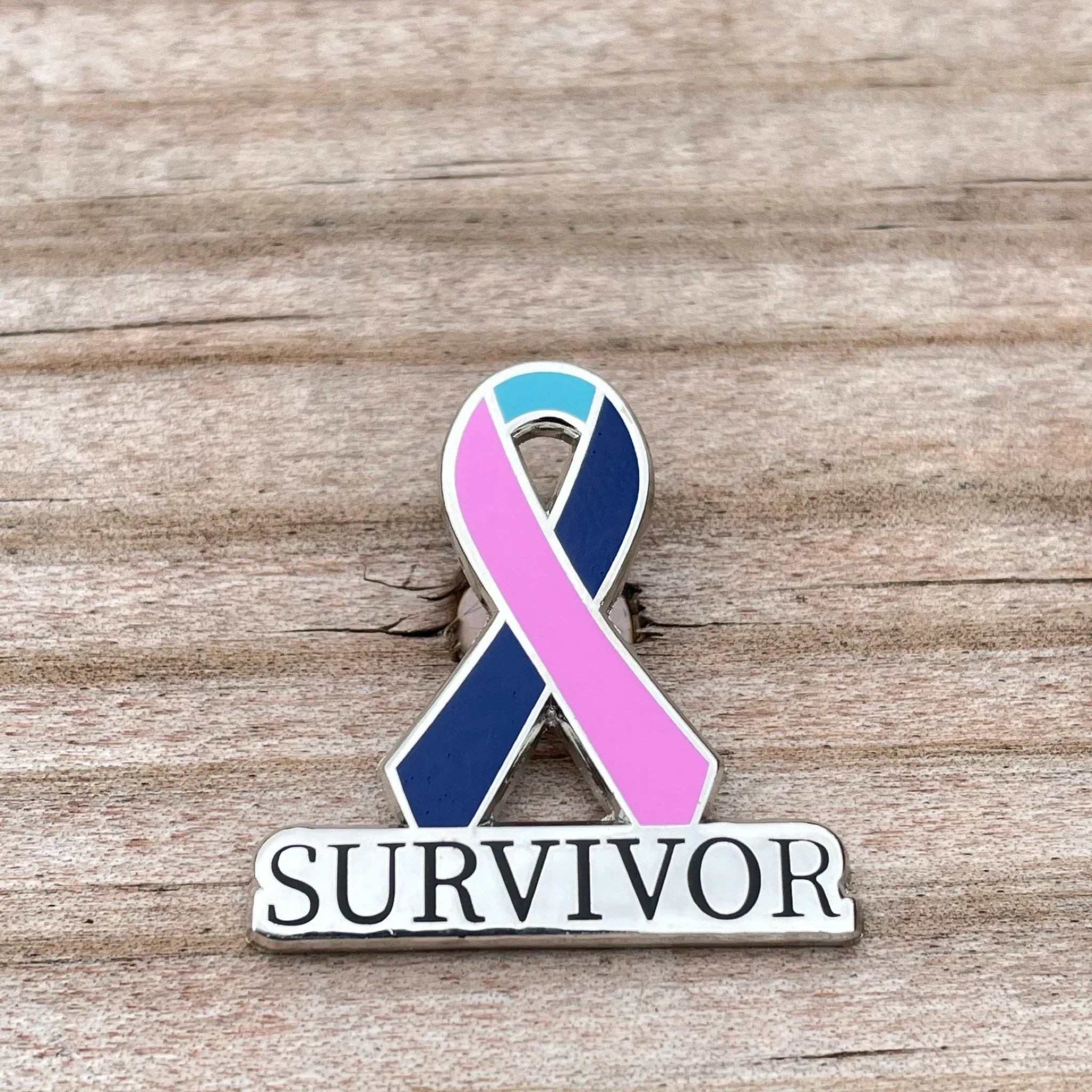 1-inch Thyroid Cancer Survivor Awareness Ribbon Enamel Pin – Pink • Teal • Blue