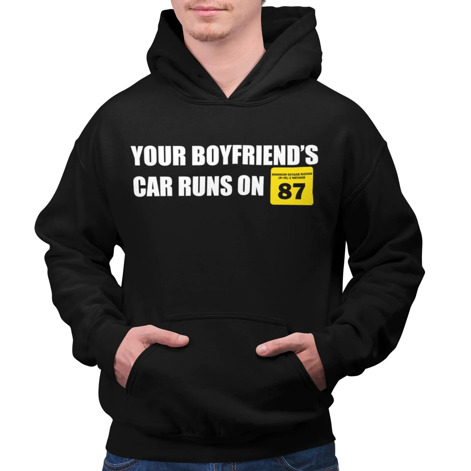 STYLN YOUR BOYFRIENDS CAR RUNS 87 Hoodie | Adult Unisex Car Racing Funny Hooded Sweatshirt (3X-large) Black