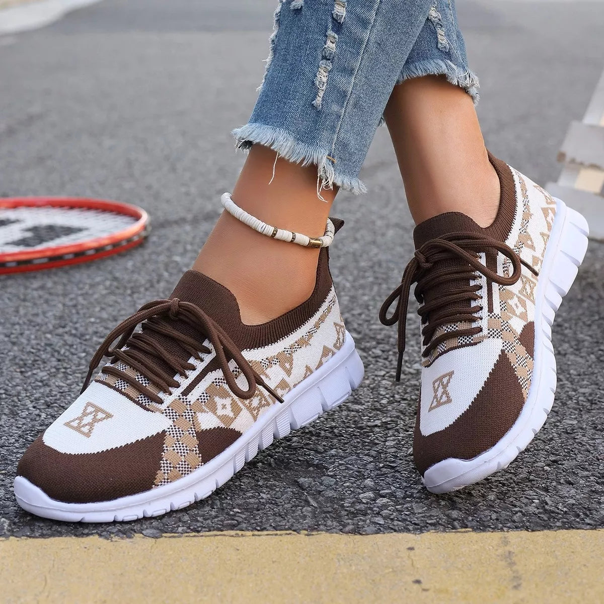 Breathable Mesh Lace Up Sneakers