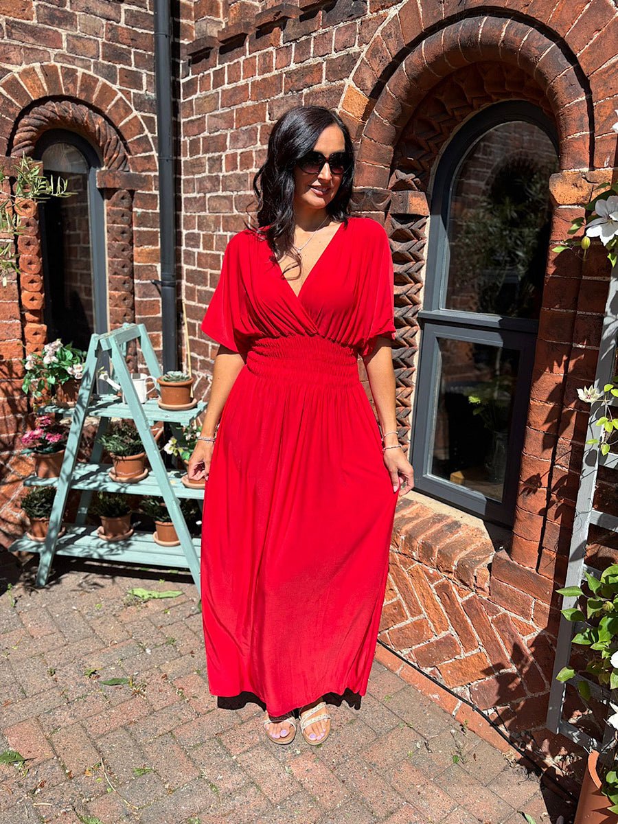 Aydan Bat-sleeved V-neck Slit Dress