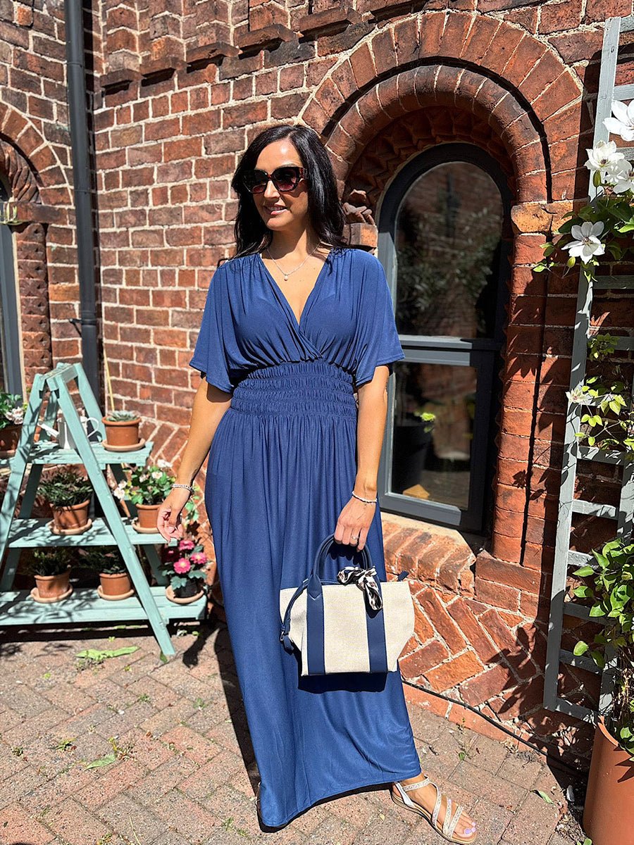 Aydan Bat-sleeved V-neck Slit Dress