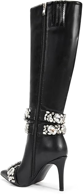 AZALEA WANG – Alonza Black Embellished Stiletto Boot