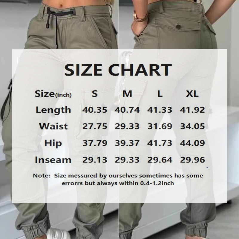 Women's High-Waisted Cargo Pants - Non-See-Through Work Pants With Drawstring