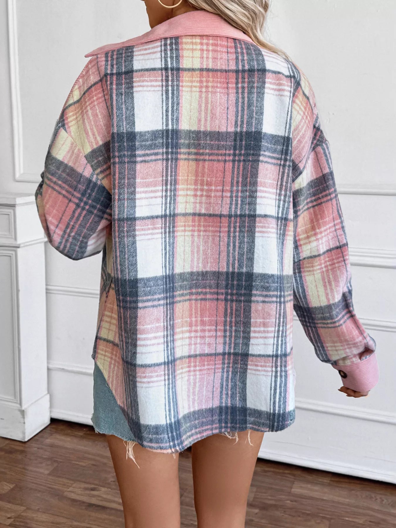 Plaid Button-Up Shacket with Chest Pockets