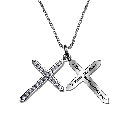 CZ Twin Cross Necklace