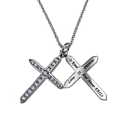 CZ Twin Cross Necklace