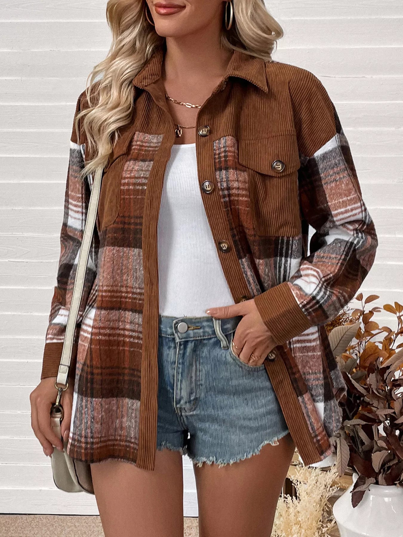 Plaid Button-Up Shacket with Chest Pockets