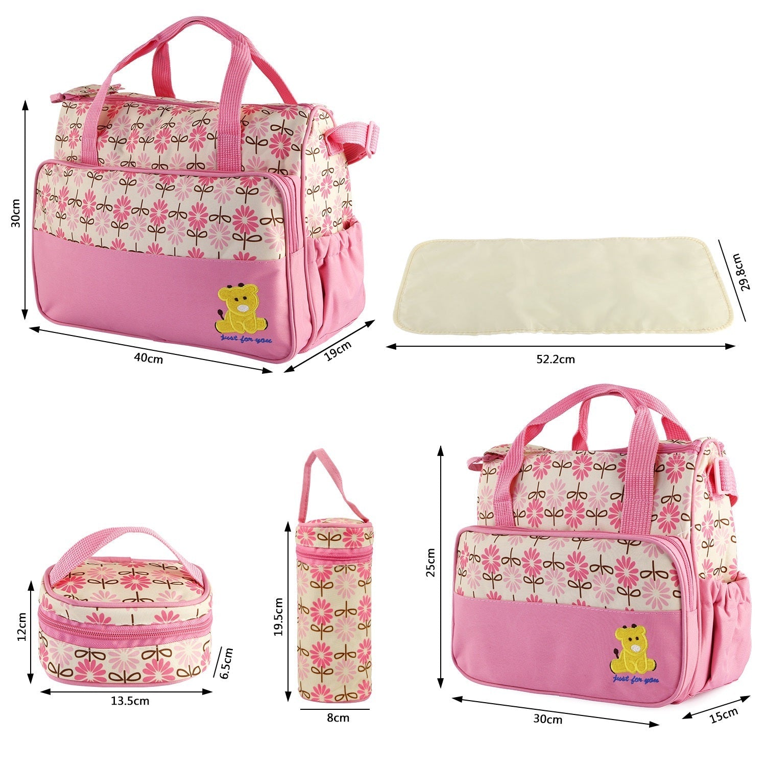 Littles Outing Essentials – 5PC Water-Resistant Diaper Bag Set for Mommies, Daddies & Caregivers