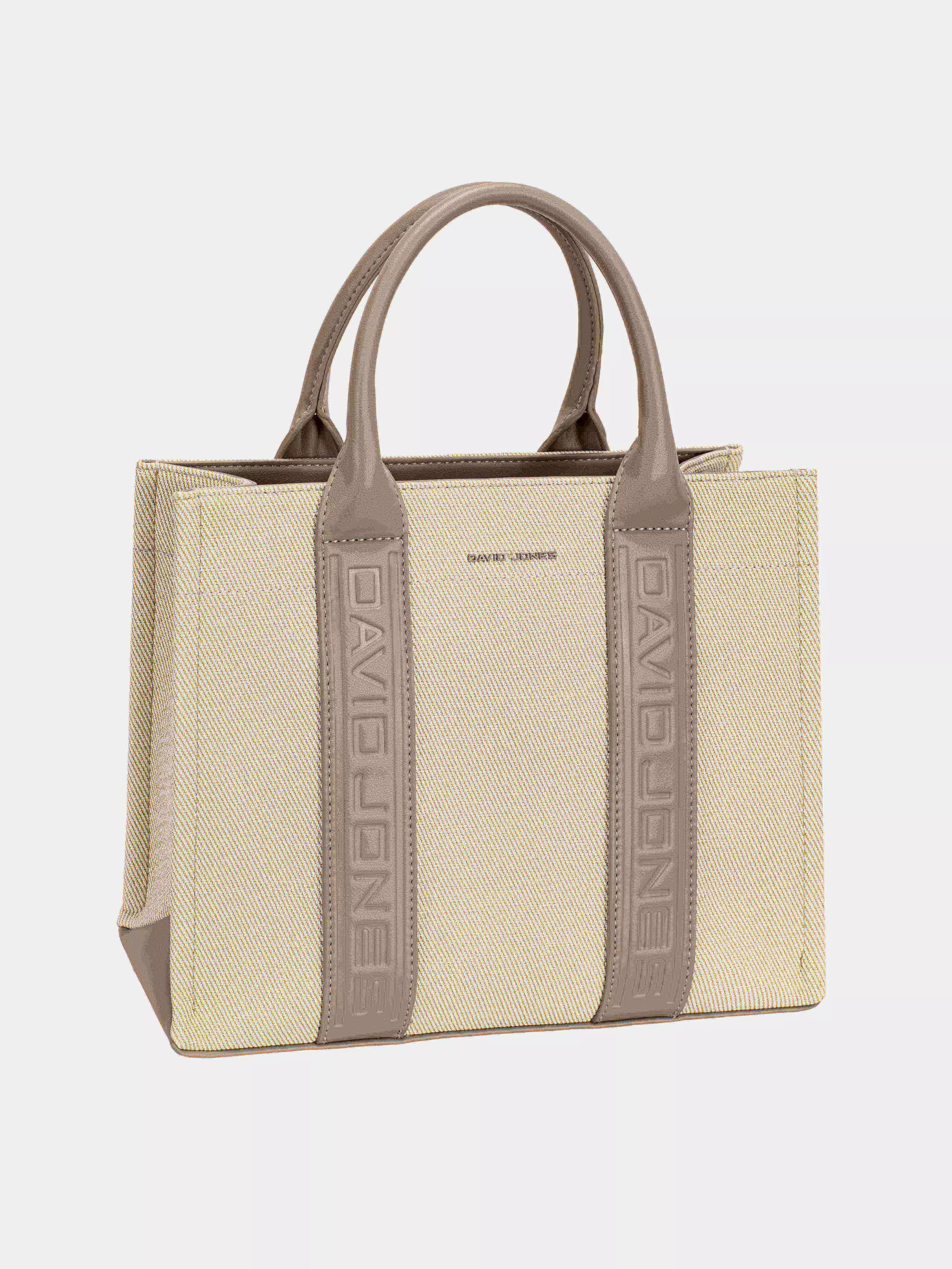 David Jones Canvas Tote Handbag with Contrast Leather Handles
