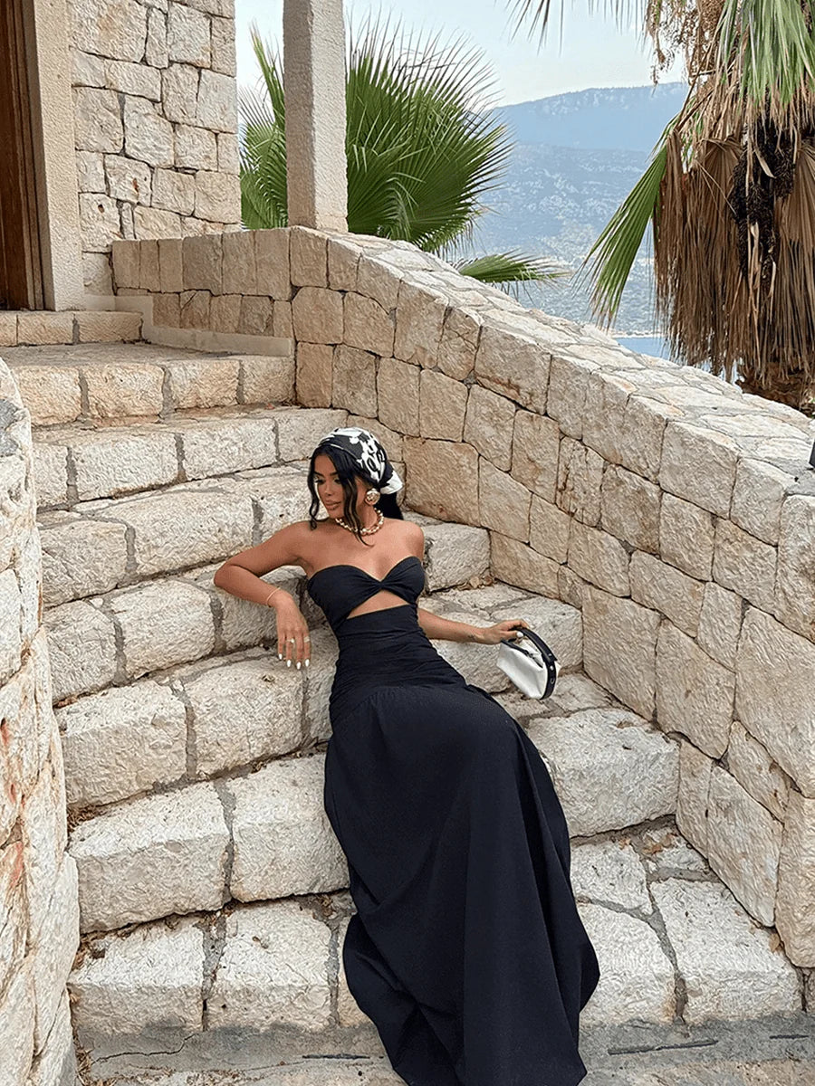 Donna Hollow-out Cinched Elegant Dress