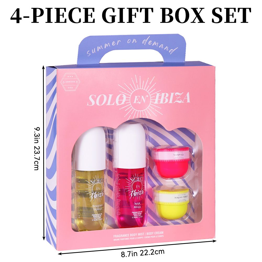 4pc Scented Body & Hair Mist & Cream Travel Set - 4 Long Lasting Fragrances for Men & Women - Perfect for Dating, Daily Use, Parties - Ultimate Gift Box