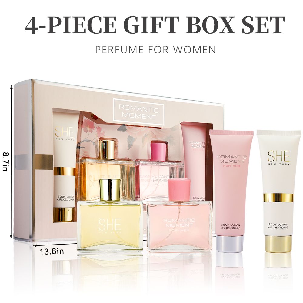 Women's Perfume & Body Lotion 4-Piece Gift Set | 2 Long-Lasting Fragrances, 3.4 oz Eau de Parfum & 4.1 oz Lotion | Ideal for Holidays, Dating, Daily Use & Parties