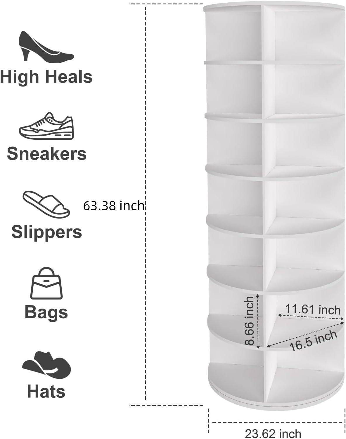7 Tier Rotating Shoe Rack Tower, Spinning Shoe Display, 360 Shoe Rack Storage Round Carousel, Vertical Handbag Rotate Shoes Closet Organization, Christmas Gift (WHITE)