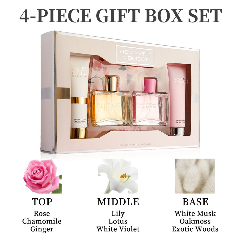 Women's Perfume & Body Lotion 4-Piece Gift Set | 2 Long-Lasting Fragrances, 3.4 oz Eau de Parfum & 4.1 oz Lotion | Ideal for Holidays, Dating, Daily Use & Parties
