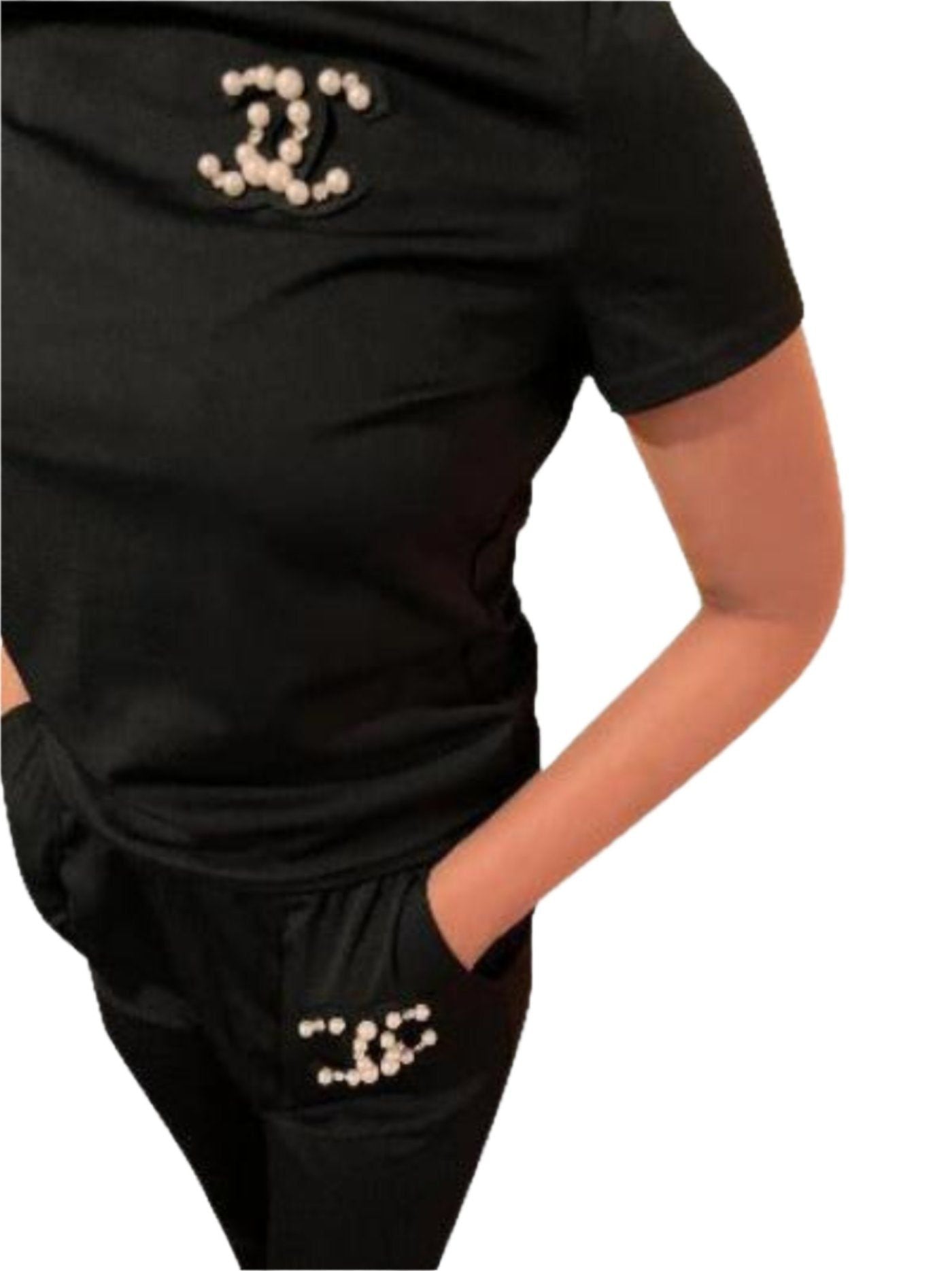 Set Sexy Outfits Short Sleeve & Long Pants Pullover Tracksuit With Side Pockets