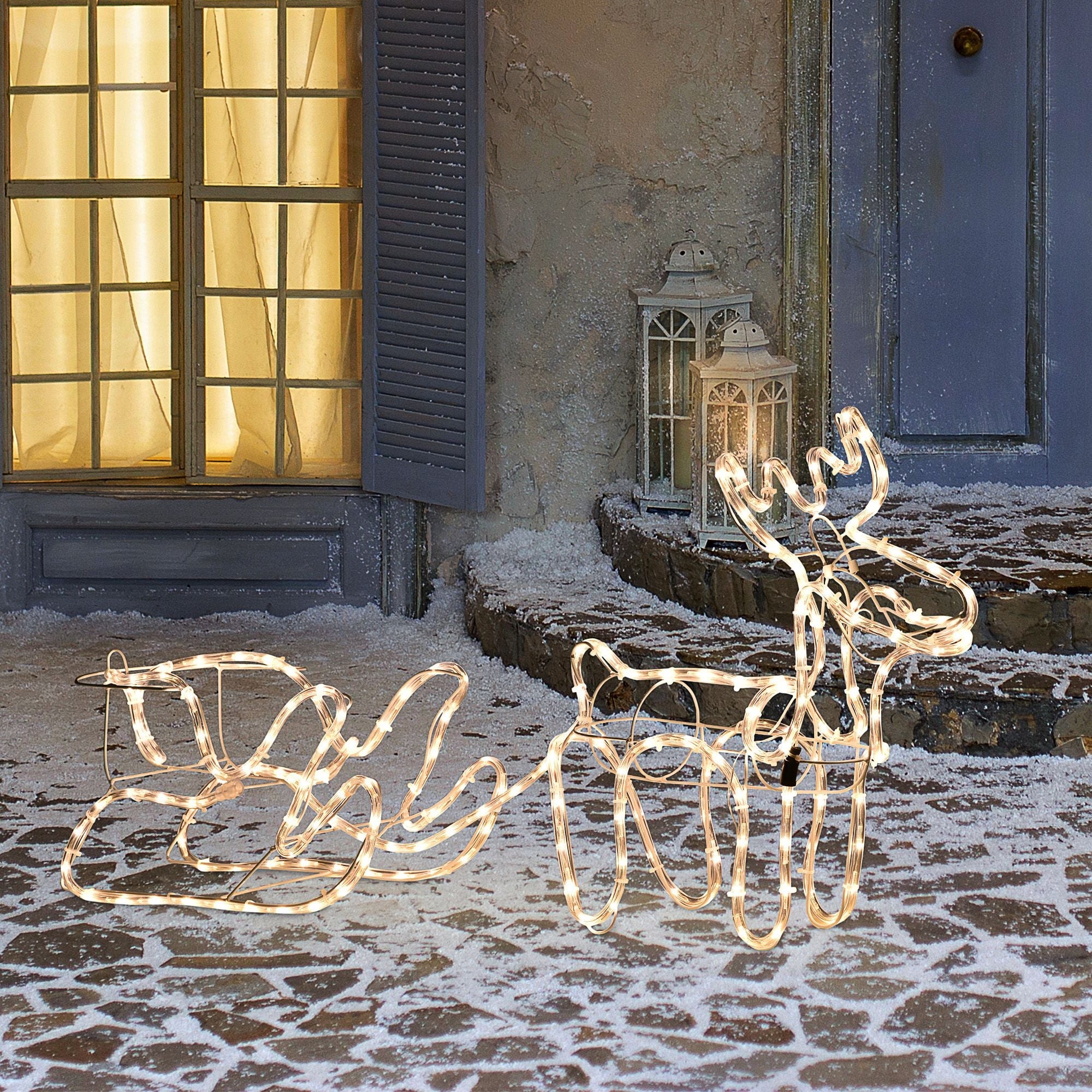 Outsunny LED Christmas Reindeer and Sleigh Decoration 35 Warm White Lights Steel Frame for Yard Indoor Outdoor