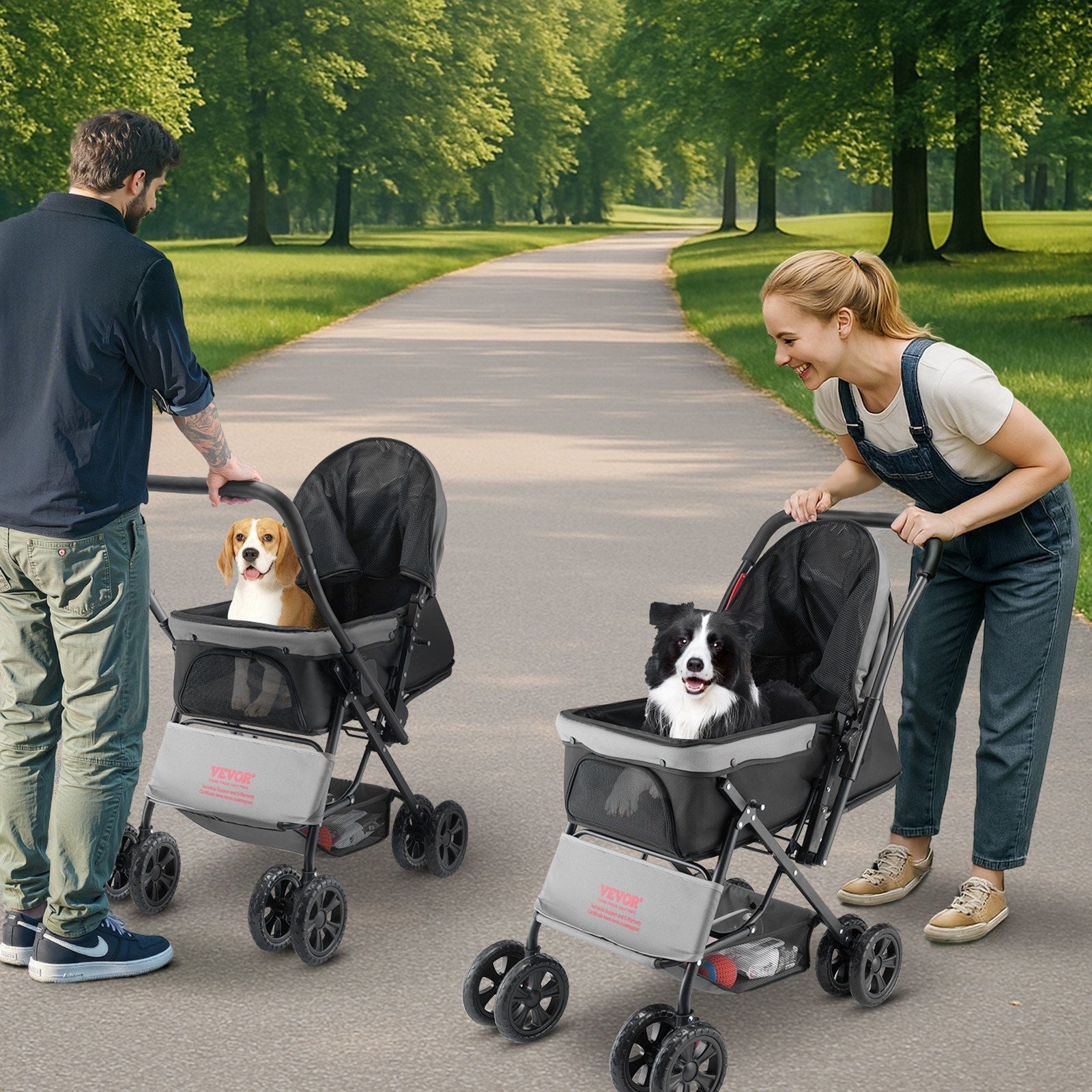 Pet Stroller Foldable 4 Wheels Travel Dog Stroller Reversible Handle up to 44lbs
