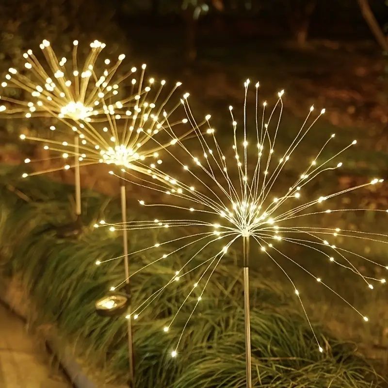 120 LED Solar Fireworks Lights, Starburst Fairy Lights with 8 Lighting Modes, IP4X, Solar Powered Pathway Lights for Patio, Yard, Christmas Holiday Decor, Plastic & Copper Material, No Feather,