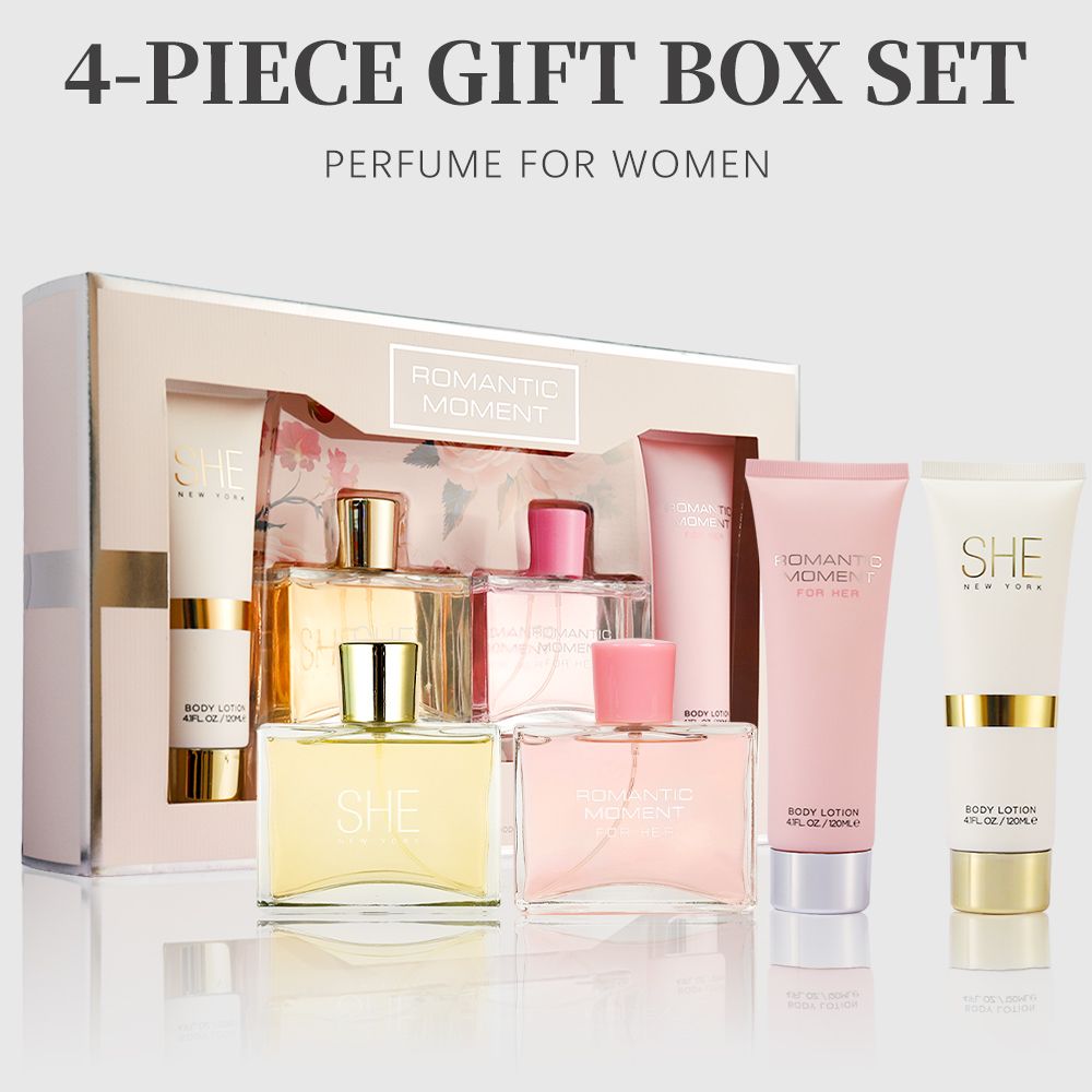 Women's Perfume & Body Lotion 4-Piece Gift Set | 2 Long-Lasting Fragrances, 3.4 oz Eau de Parfum & 4.1 oz Lotion | Ideal for Holidays, Dating, Daily Use & Parties