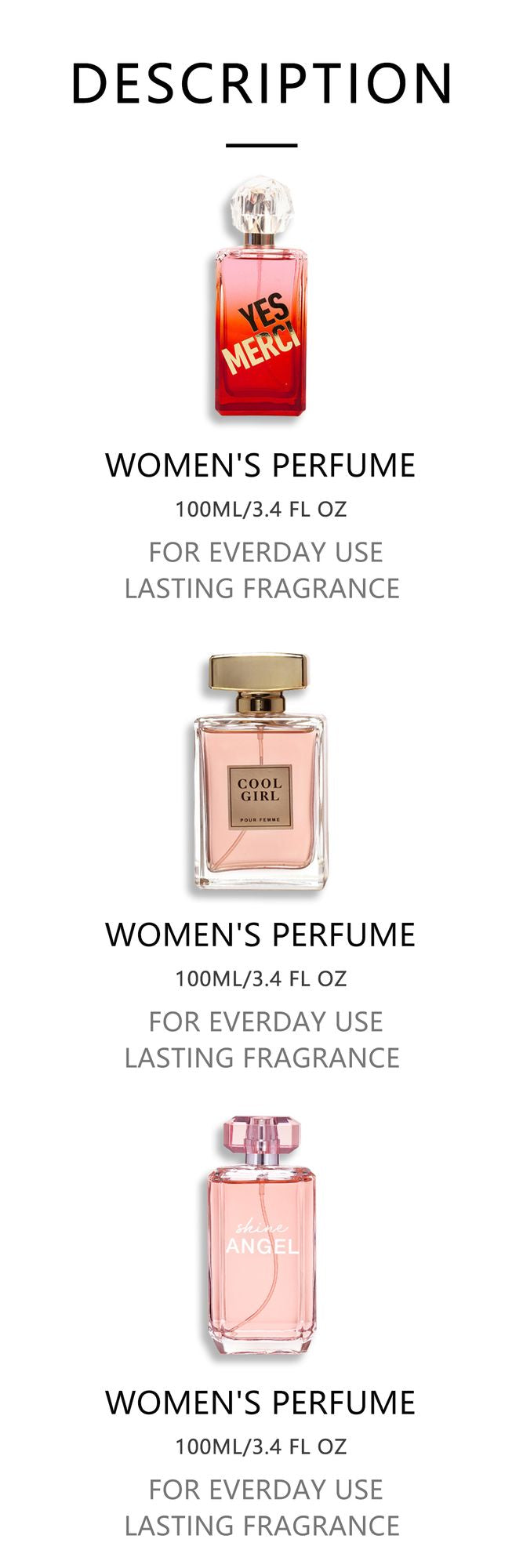 3-Piece Set, Women's Eau De Parfuma Spray Gift Box, Long Lasting Fragrance, 3 Different Flavor, Perfect for Holiday Gifts, Dating, Daily Life, Parties, 3.4fl.oz/bottle