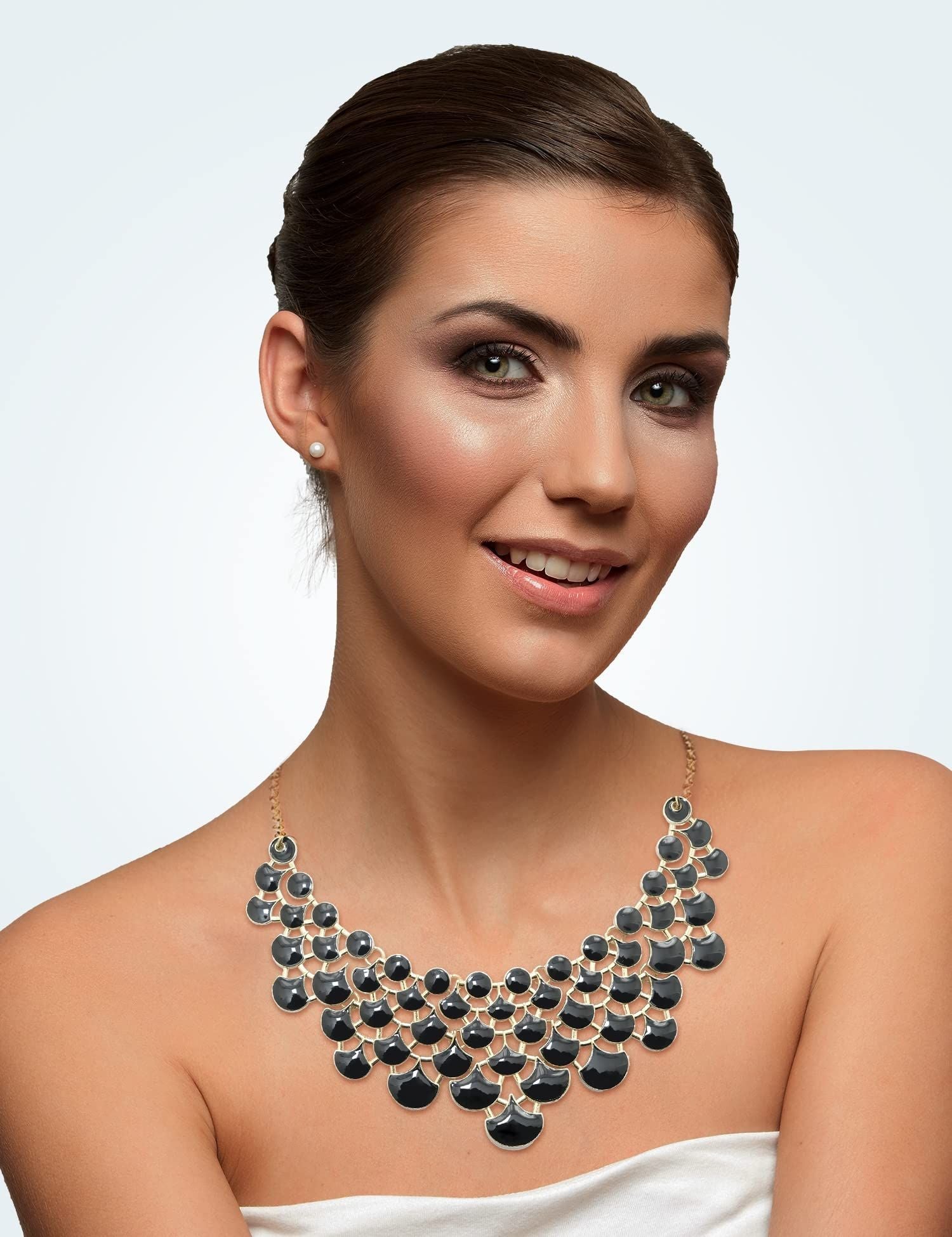 Jane Stone Fashion Statement Collar Necklace Vintage Openwork Bib Costume Jewelry