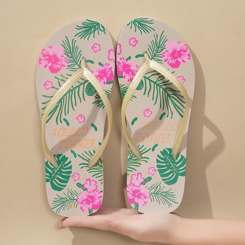 Lovely Flip Flop Tropical Leaves Hibiscus Leisure Beach Slippers for Women Plant Durable Flat Shoes Design Custom Fashion 2025