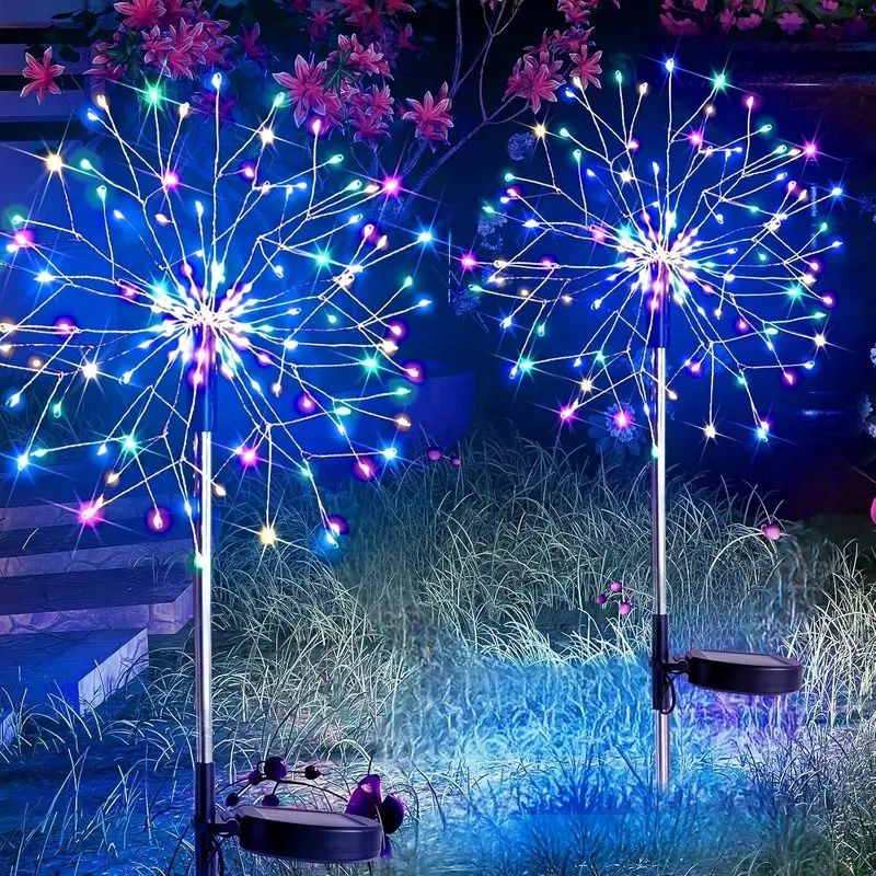 120 LED Solar Fireworks Lights, Starburst Fairy Lights with 8 Lighting Modes, IP4X, Solar Powered Pathway Lights for Patio, Yard, Christmas Holiday Decor, Plastic & Copper Material, No Feather,