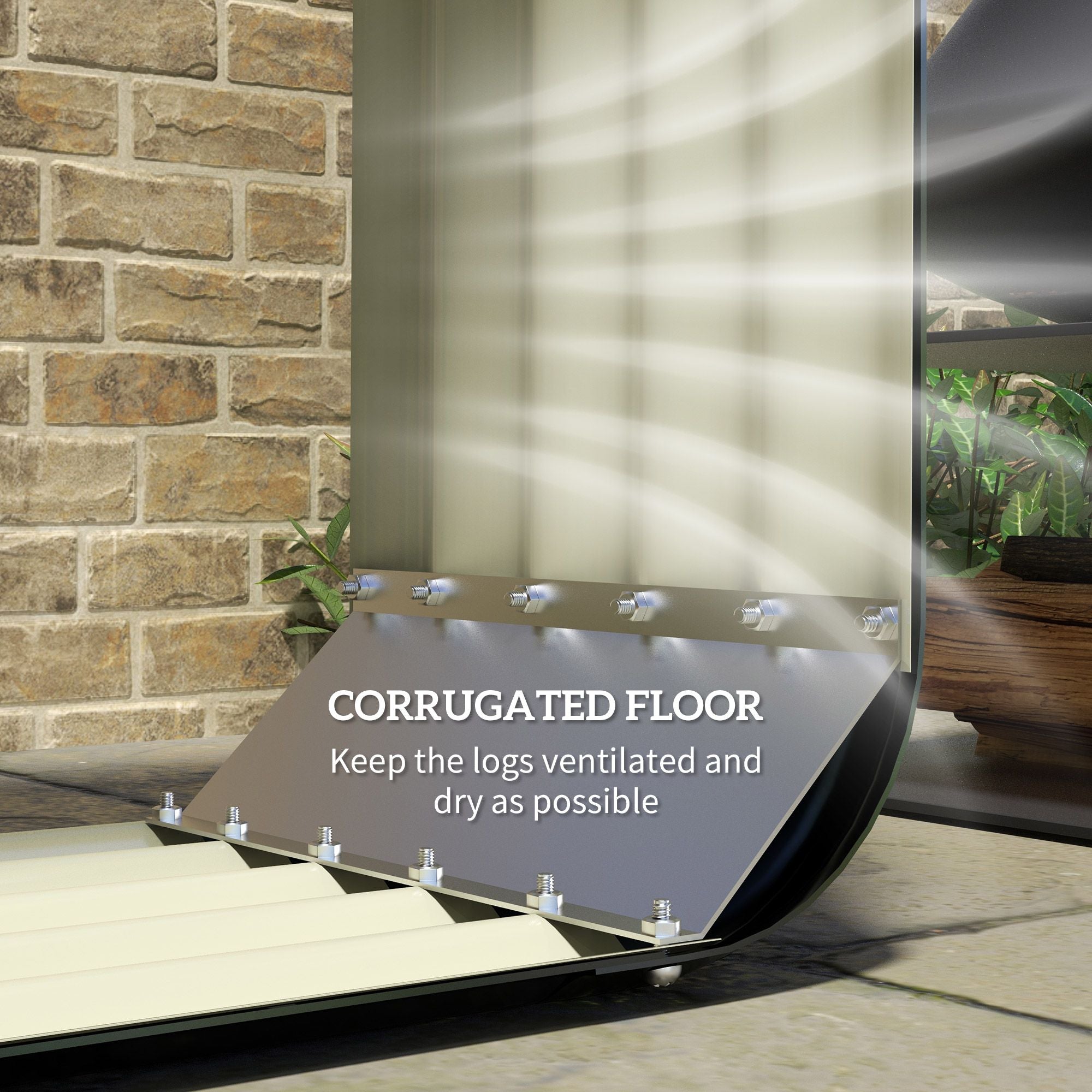 Outsunny Wood Shed Galvanized Steel Firewood Storage Rack with Rubberized Edge for Safety, 4.7' x 1.4' x 4.7'