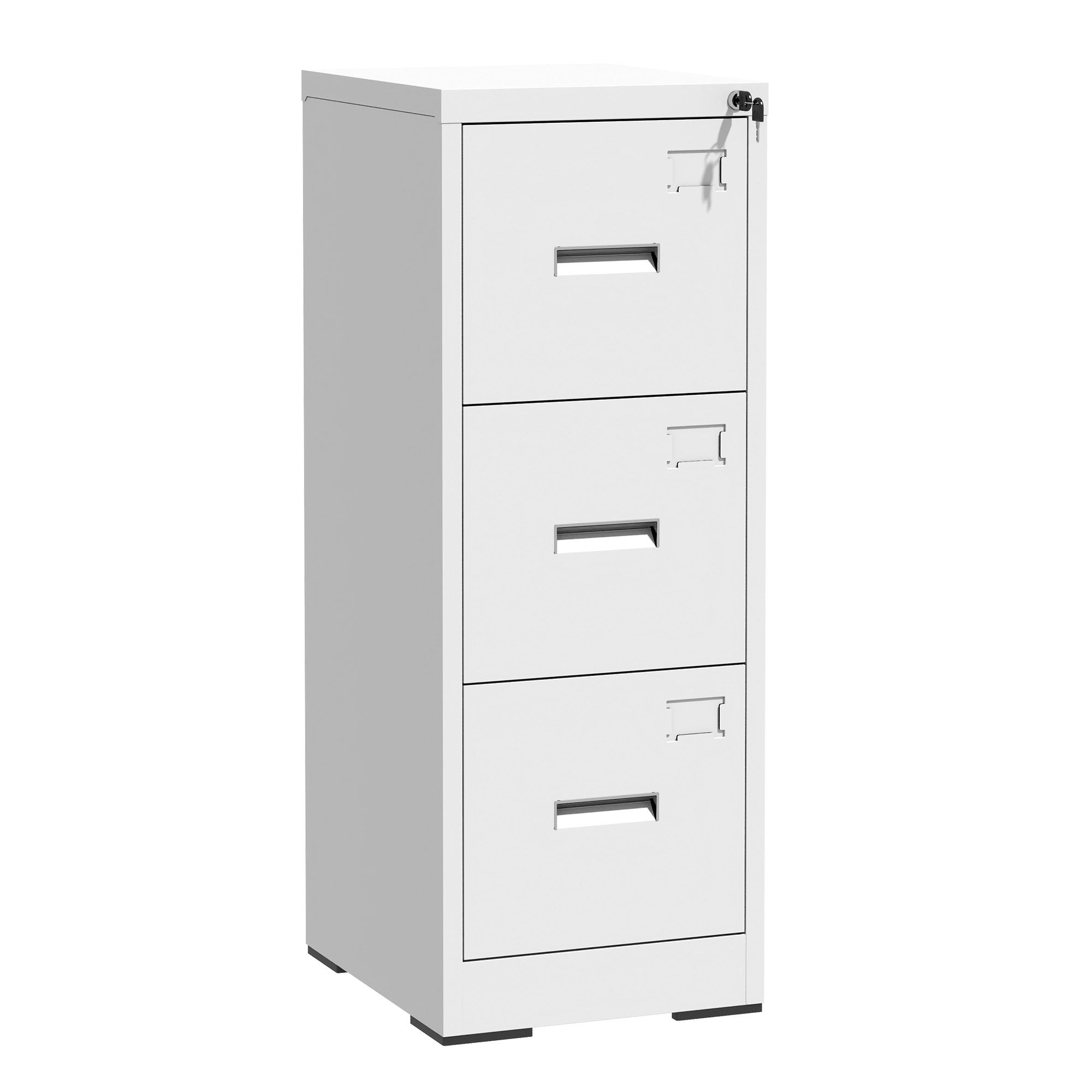 3 Drawer Metal Vertical File Cabinet with Lock and Card Slot Office Home Vertical File Cabinet for A4 Legal/Letter Size Narrow File Cabinet Locked,Assembly Required (White)