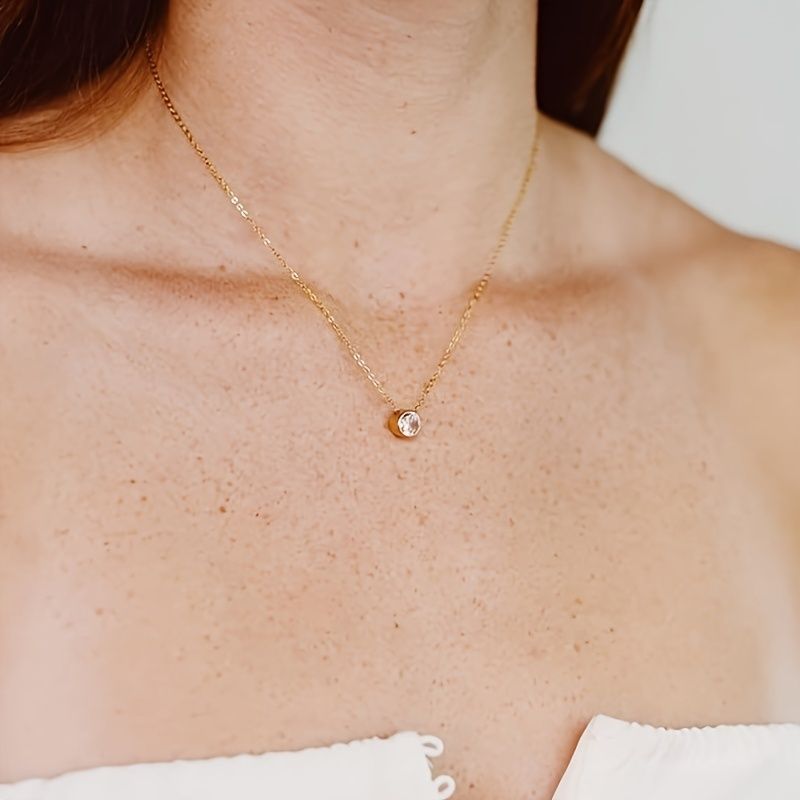 LX and LR also fashion 14K geometric round tray copper in D zircon single pendant necklace - perfect gift form others day and Christmas