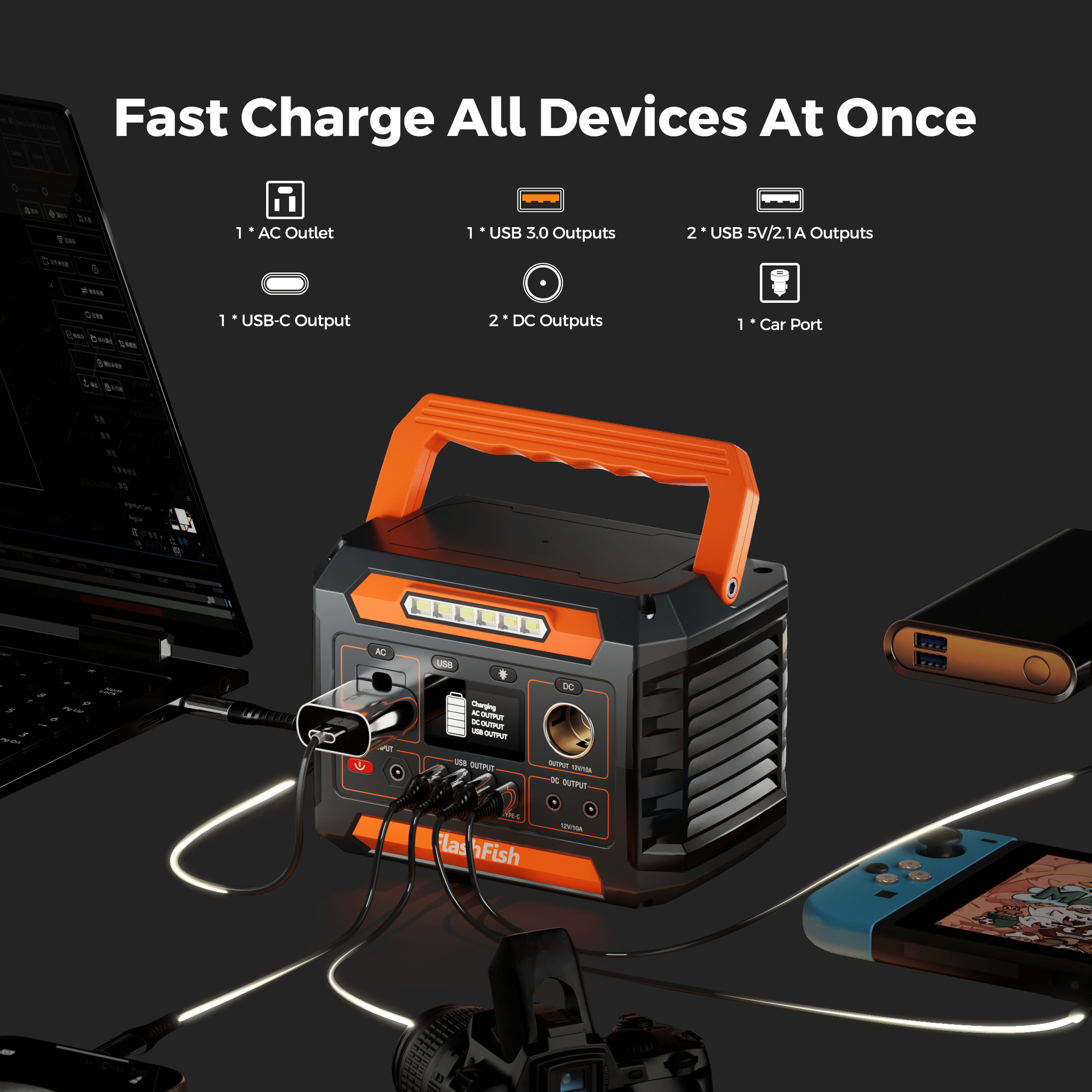 Flashfish P66A 200W Solar Generator, Portable Power Station Battery Pack with AC/USB/DC Output, 144.3Wh Capacity Comes with Multiple Adapters for Camping, Gift Home Emergency and Outdoor Travel