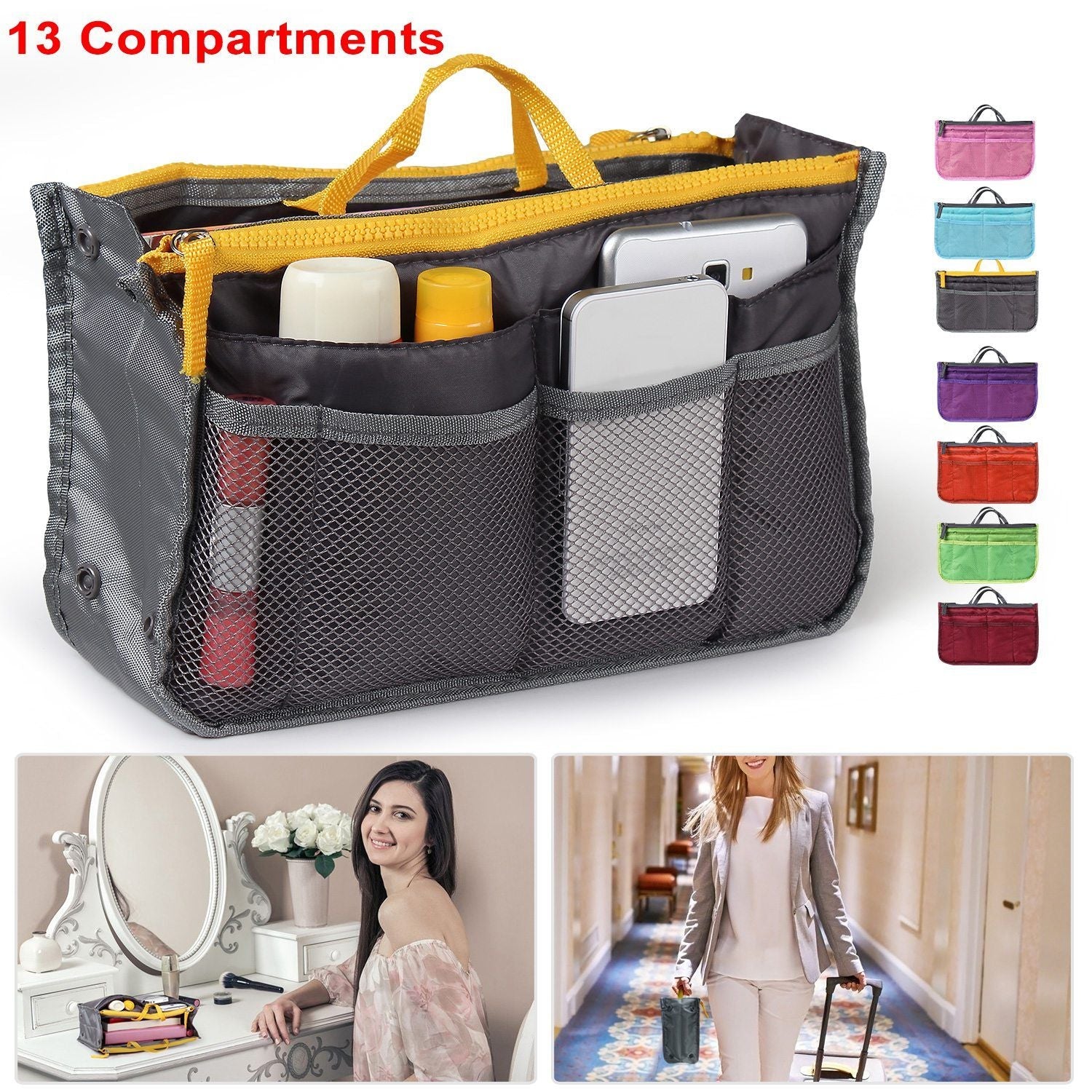 Women Lady Travel Insert Handbag Organiser Makeup Bags Toiletry Purse Liner w/Hand Strap