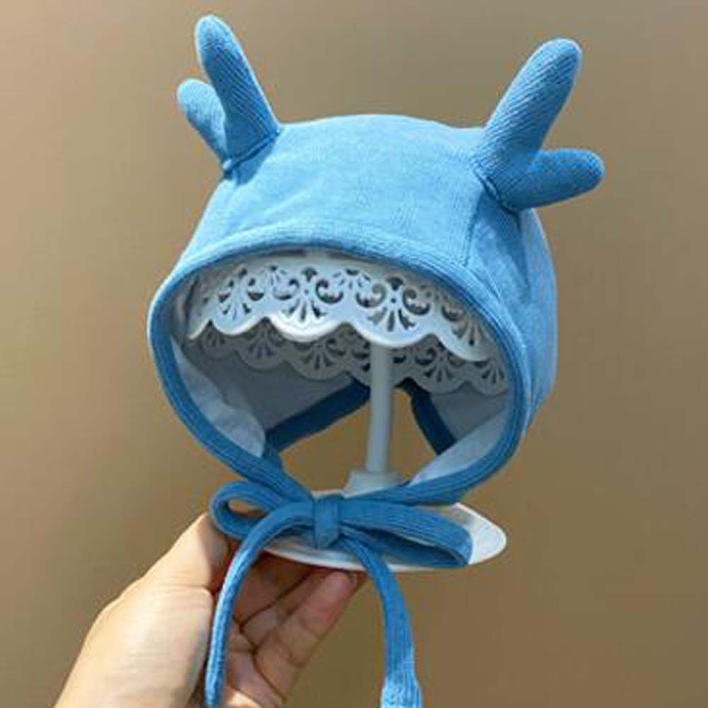 Blue Baby Autumn Winter Hat Cute Deer Horn Beanie Hat Cotton Ear Protection Toddler Hat for Boys Girls,2-15 Months