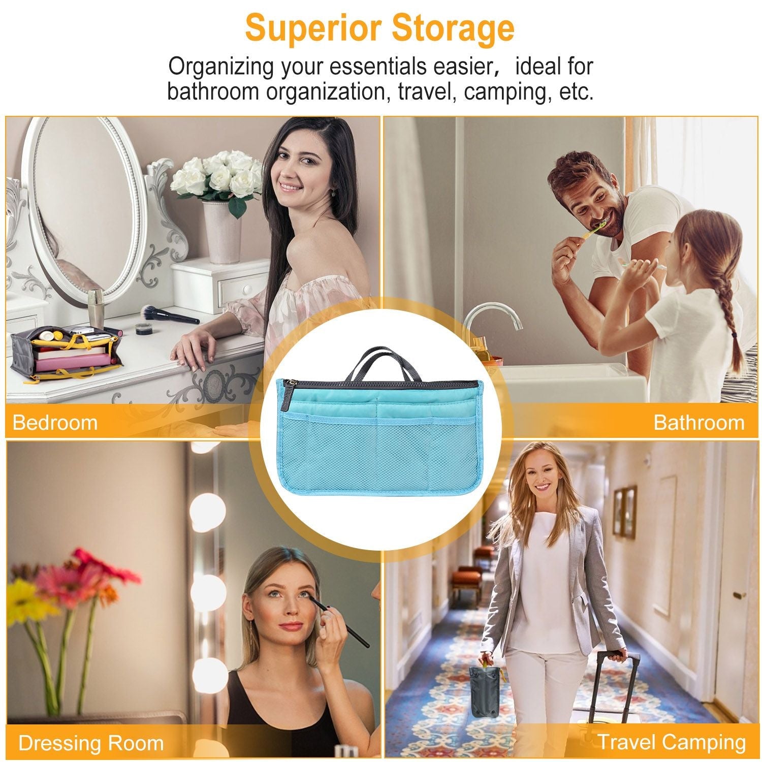 Women Lady Travel Insert Handbag Organiser Makeup Bags Toiletry Purse Liner w/Hand Strap