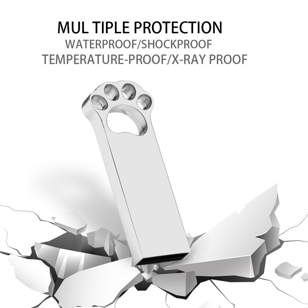 Lovely Bear Paw USB 2.0 Flash Drives 64GB Silver Memory Stick Creative Gift Metal Waterproof Pen Drive Black Pendrive