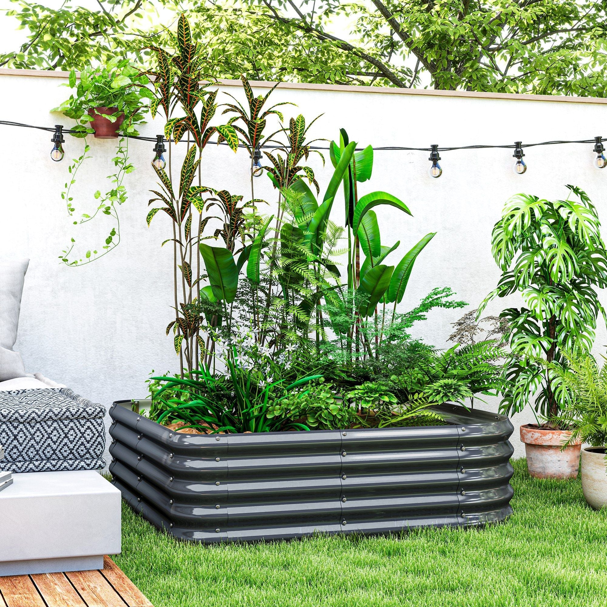 Outsunny Wood Shed Galvanized Steel Firewood Storage Rack with Rubberized Edge for Safety, 4.7' x 1.4' x 4.7'